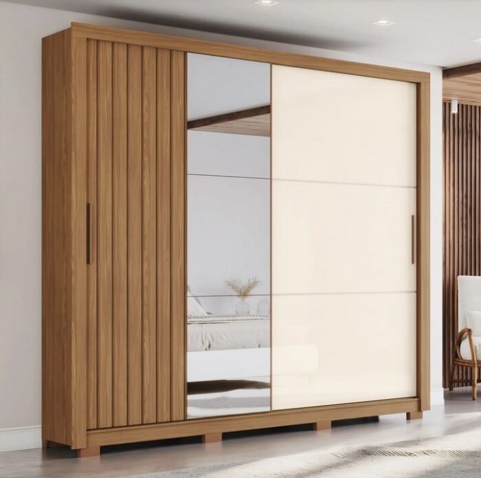 ROUPEIRO HENN COM DUAS PORTAS DESLIZANTES COM ESPELHO - NATURE/OFF WHITE