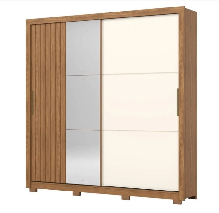 ROUPEIRO HENN COM DUAS PORTAS DESLIZANTES COM ESPELHO - NATURE/OFF WHITE - Imagem 2