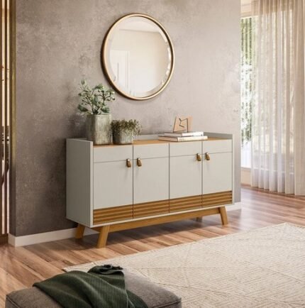 BALCÃO BUFFET APARADOR 4 PORTAS LINEA BRASIL - NATURE/OFF WHITE FOSCO