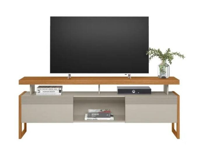 RACK BANCADA PARA ATÉ TV 70" LINEA BRASIL - NATURE/OFF WHITE - Imagem 2