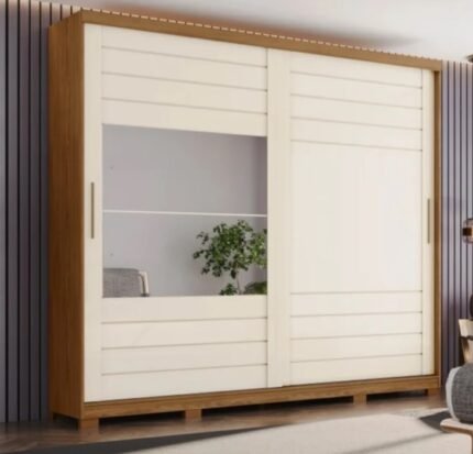 ROUPEIRO HENN 2 PORTAS DESLIZANTES COM ESPELHO - NATURE/OFF WHITE