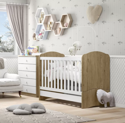 BERÇO INFANTIL BALA DE MENTA HENN  3 EM 1 MINI CAMA - RÚSTICO/BRANCO