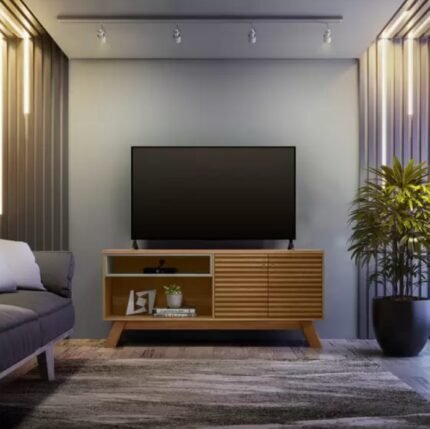 RACK BANCADA PARA TV ATÉ 70" LINEA BRASIL - AMÊNDOA/TITÂNIO OU FREIJÓ/OFF WHITE