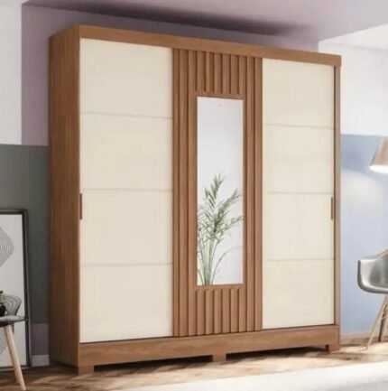 ROUPEIRO BRIZ COM 3 PORTAS DESLIZANTES E ESPELHO - NATURE/OFF WHITE