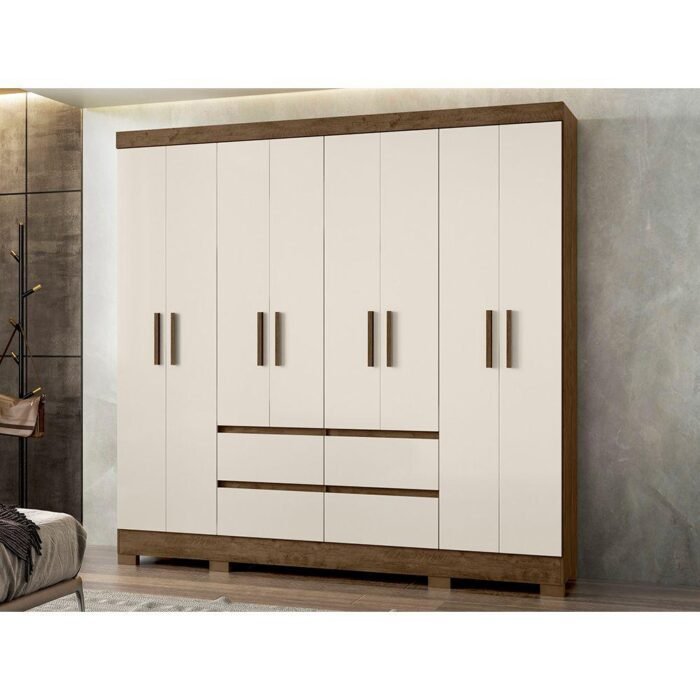 ROUPEIRO MOVAL BELÉM 8 PORTAS - CASTANHO WOOD/OFF WHITE