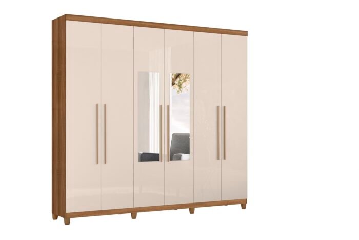 ROUPEIRO RUD RACK PORTO BELLO PLUS 6 PORTAS COM ESPELHO - MEL/OFF WHITE - Imagem 2