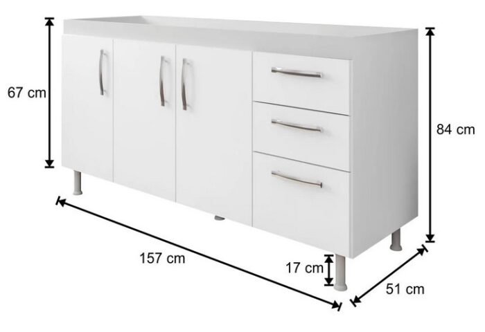 BALCÃO DE COZINHA PARA PIA 160CM - BRANCO, RÚSTICO OU CHOCOLATE - Imagem 2