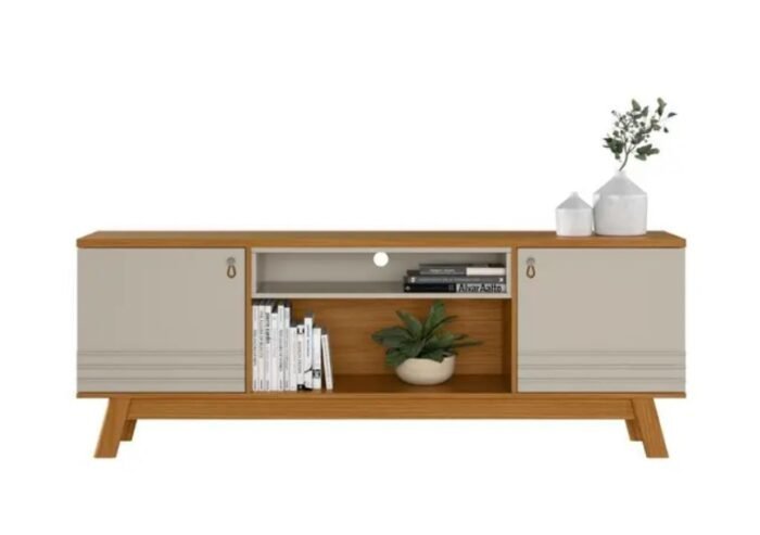 RACK PARA TV ATÉ 75" 2 PORTAS LINEA BRASIL - NATURE/OFF WHITE - Imagem 2