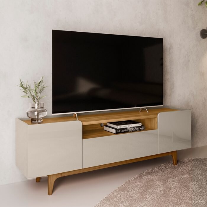 RACK PARA TV ATÉ 75" 3 PORTAS LINEA BRASIL - Orlando Tauari/Off White Brilho
