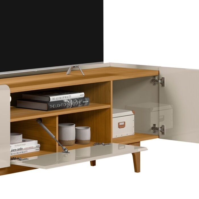 RACK PARA TV ATÉ 75" 3 PORTAS LINEA BRASIL - Orlando Tauari/Off White Brilho - Imagem 3