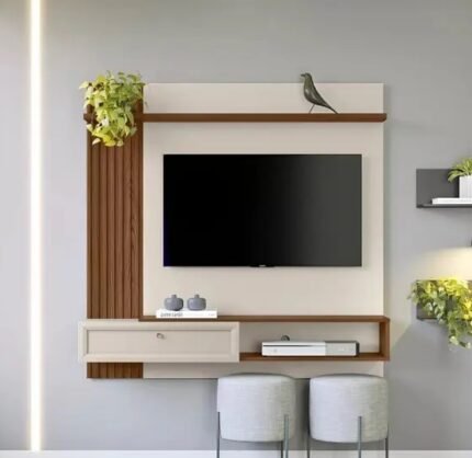 PAINEL HOME SUSPENSO PARA TV ATÉ 55" RIPADO E 3GAVETAS LINEA BRASIL - FREIJÓ/OFF WHITE