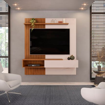PAINEL HOME SUSPENSO PARA TV ATÉ 65" DJ MÓVEIS - FREIJÓ/OFF WHITE