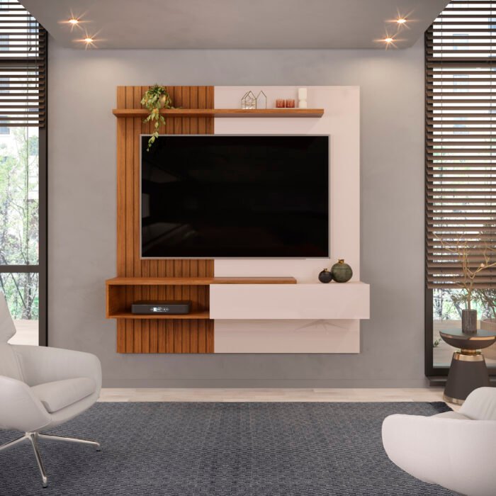 PAINEL HOME SUSPENSO PARA TV ATÉ 65" DJ MÓVEIS - FREIJÓ/OFF WHITE