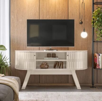 RACK BANCADA CURVO PARA TV ATÉ 55" MADETEC - CALACATA/OFF WHITE