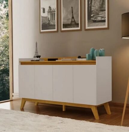 BALCÃO BUFFET APARADOR 4 PORTAS FAZZIO - CARVALHO/OFF WHITE