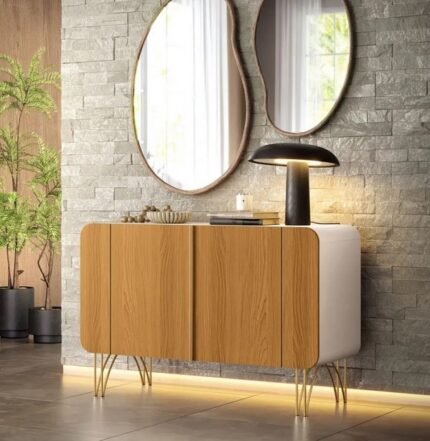 BALCÃO BUFFET APARADOR DETALHE CURVO DUAS PORTAS - OFF WHITE OU OFF WHITE/CINAMOMO