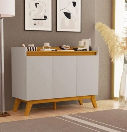 BALCÃO BUFFET APARADOR 3 PORTAS FAZZIO - CARVALHO/OFF WHITE