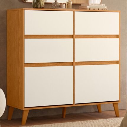CÔMODA SAPATEIRA 2 PORTAS E 4 GAVETAS MÓVEIS ALBATROZ - CINAMOMO/OFF WHITE