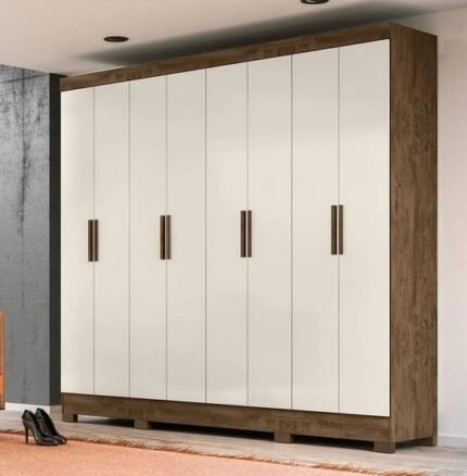 ROUPEIRO 8 PORTAS 4 GAVETAS MOVAL - CASTANHO WOOD/OFF WHITE