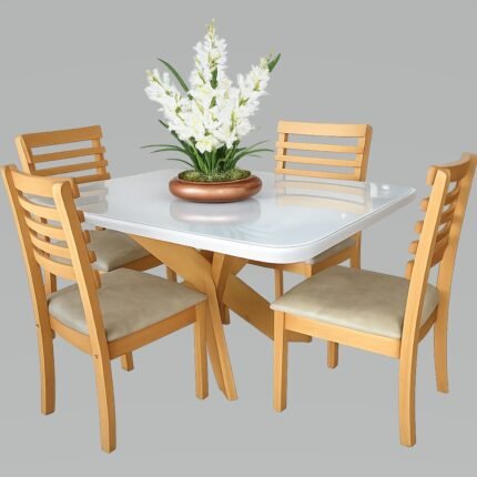 MESA DE JANTAR RETANGULAR COM 4 LUGARES LIPTUS - MDF E MADEIRA MACIÇA EUCALIPTO