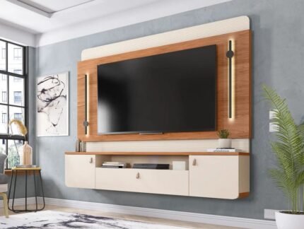 PAINEL SUSPENSO PARA TV ATÉ 75" COM LED CAEMMUN - FREIJO/OFF WHITE