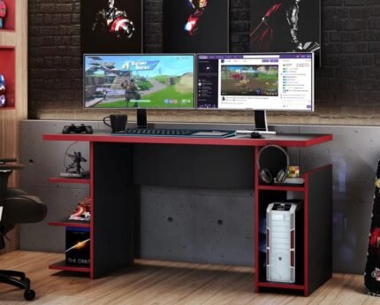 MESA PARA COMPUTADOR GAMER NOTÁVEL - PRETO/VERMELHO